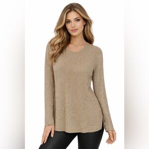 Vintage John Paul Richard Silk Blend Sweater Tan Ribbed Knit Long Sleeve Size S